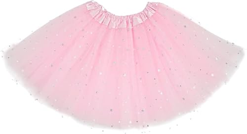 Damen Tütü Rock Minirock Petticoat Tanzkleid Dehnbaren Tutu Rock Ballettrock Tüllrock für Party (Rosa-Sterne) von Rcbmn