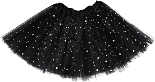 Damen Tütü Rock Minirock Petticoat Tanzkleid Dehnbaren Tutu Rock Ballettrock Tüllrock für Party (Schwarz-Sterne) von Rcbmn
