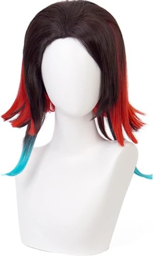 Anime Cosplay Perücke, Dämon Slayer Perücke, Enmu/Dream Perücke, Schwarz Rot Steigung Blau Perücke mit Gratis Perücke Cap, für Halloween, Party, Karneval, Nachtleben, Konzerte, Hochzeiten von Rcrllya