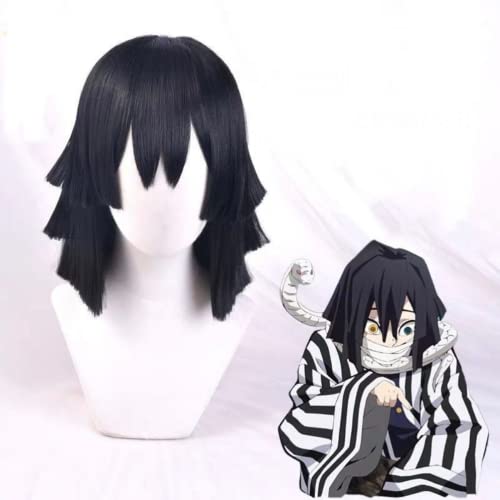 Anime Demon Slayer Iguro Obanai Cosplay Perücke Schwarze Kurzhaar perücken für Halloween Party Kostüm Karneval Perücke Mütze von Rcrllya