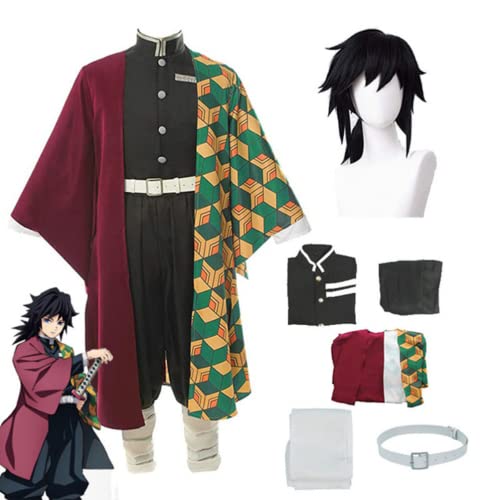 Anime Demon Slayer Kimetsu No Yaiba Tomioka Giyuu Cosplay Kostüm Zubehör Anzug Uniformen Kostüme Perücke Party Geschenk (Set Perücke,XXL) von Rcrllya