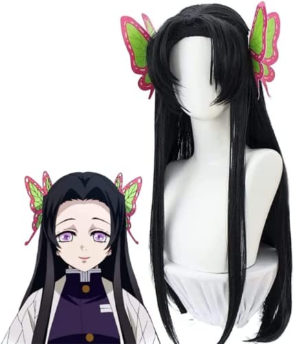 Anime Demon Slayer Kochou Kanae Cosplay Perücke Schwarz Lange Damen Gerade Haar Perücken für Halloween Party Kostüm Karneval Perücke Mütze von Rcrllya