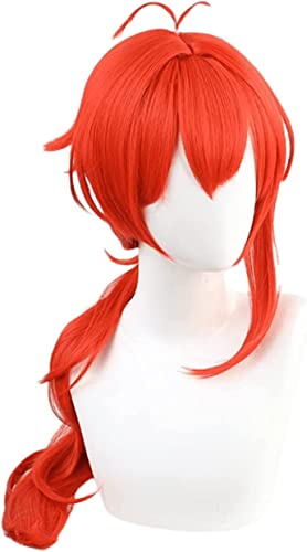 Anime Genshin Impact Cosplay Perücke Diluc Ragnvindr Perücke Damen rote Schachtel halm lange Haar perücken für Halloween Party Kostüm Karneval Perücke Mütze von Rcrllya