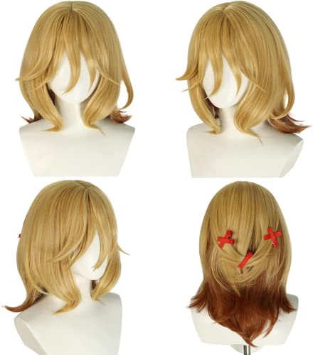 Anime Genshin Impact Cosplay Perücke Kaveh Perücke Damen Herren Blonde Haar perücken für Halloween Party Kostüm Karneval Perücke Mütze von Rcrllya