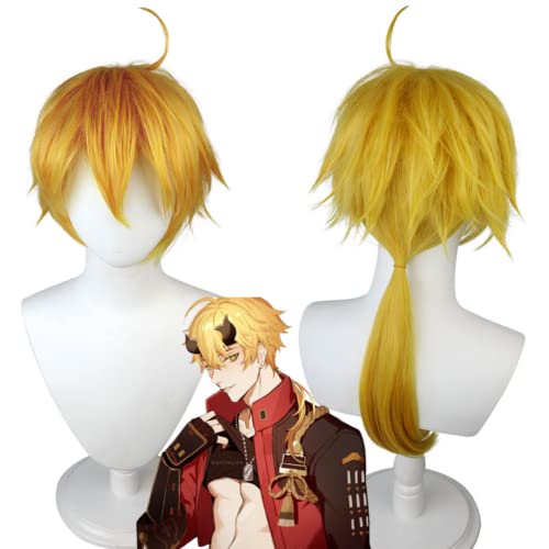 Anime Genshin Impact Cosplay Perücke Thoma Perücke Damen Herren Blonde Kurzhaar perücken für Halloween Party Kostüm Karneval Perücke Mütze von Rcrllya