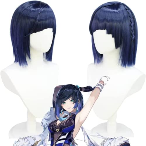 Anime Genshin Impact Cosplay Perücke Yelan Perücke Frauen blau-schwarz kurze Bob Haar perücken für Halloween Party Kostüm Karneval Perücke Mütze von Rcrllya