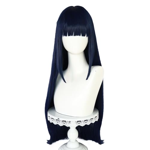 Anime Hyuga Hinata Cosplay Perücke Damen Blau Langhaar perücken mit Pony Halloween Kostüm Party Perücken kappe von Rcrllya