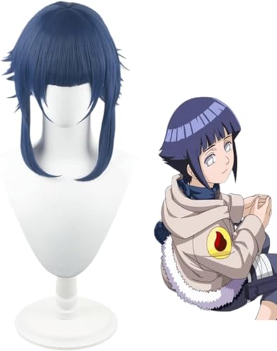 Anime Hyuga Hinata Cosplay Perücke Damen blaue Kurzhaar perücken mit Pony Halloween Kostüm Party perücken von Rcrllya