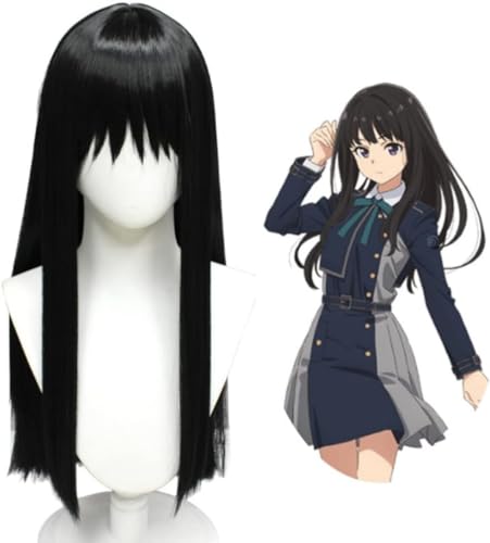 Anime Lycoris Recoil Cosplay Inoue Takina Cosplay Perücke schwarz lange Haare Free Perücke Cap von Rcrllya