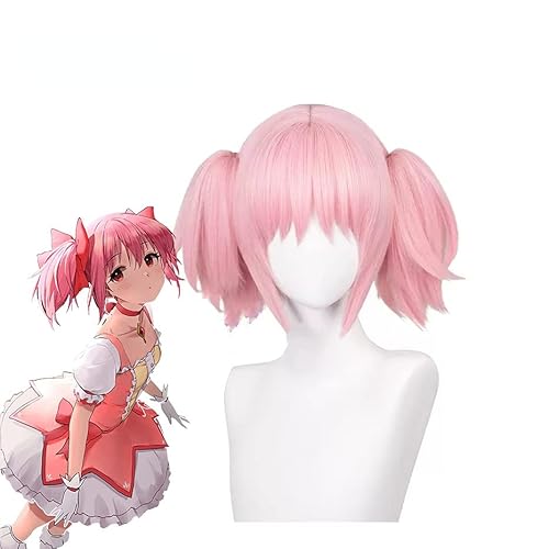 Anime Magische Mädchen Kaname Madoka Cosplay Perücke 30cm Kurzen Rosa mit Clip Doppel Pferdeschwanz Perücken Hitze Beständig von Rcrllya