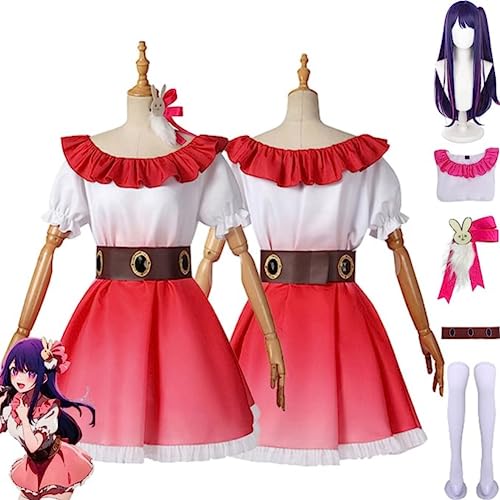 Anime Oshi no Ko Hoshino Ai Cosplay Kostüm Hoshino Rubii Pink JK Uniform Perücke Kopfschmuck Vollsatz Halloween Rollenspiel Party Uniform (Kostüm Perücke,M) von Rcrllya