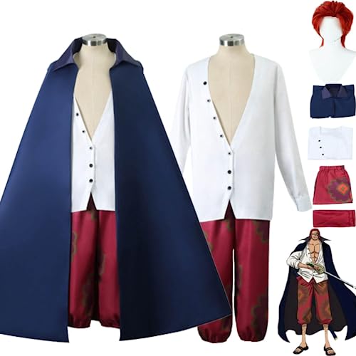 Anime Shanks Cosplay Kostüm Outfit Rot Perücke Ohrringe Kinono Full Set Halloween Party Karneval Uniform Ankleide anzug (Kostüm Perücke,L) von Rcrllya