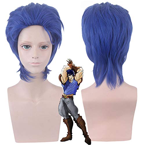 Anime jojos Bizarre Abenteuer Jonathan Joestar Cosplay Perücken Spielen Licht Royal Blue Halloween Perücke Perücke Kappe von Rcrllya