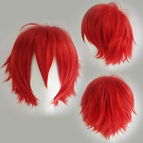 Kurze rote Cosplay Perücke flauschige glatte Haare Unisex Kostüm Party Perücken Kostüm Halloween（rot） von Rcrllya