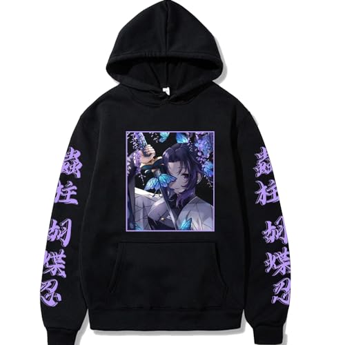 Rcrllya Anime Demon Slayer Shinobu Kocho Hoodies Bedruckt Herren Sweatshirt Harajuku Streetwear Casual Unisex Pullover (Schwarz,3XL) von Rcrllya