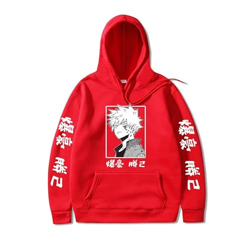 Rcrllya Anime My Hero Academia Hoodies Unisex Langarm Bakugou Katsuki Lustig Keine Hero Academia Sweatshirts (Rot,XL) von Rcrllya