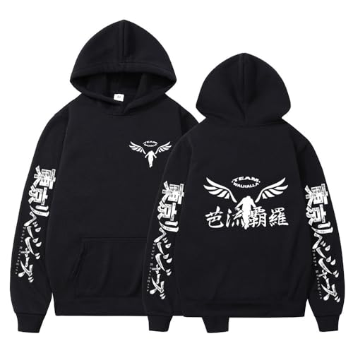 Rcrllya Anime Sweatshirts Tokyo Revengers Gambar Val Halla Logo Hoodies Herren Sweatshirt Kapuze Langarm Hoodie für Herren Hip Hop Kleidung (Schwarz,S) von Rcrllya