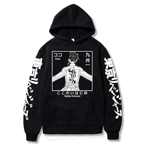 Rcrllya Anime Sweatshirts Tokyo Revengers Koko Hajime Kokonoi Hoodies Herren Sweatshirt Kapuzen Pullover Langarm für Herren Hip Hop Kleidung (Schwarz,L) von Rcrllya