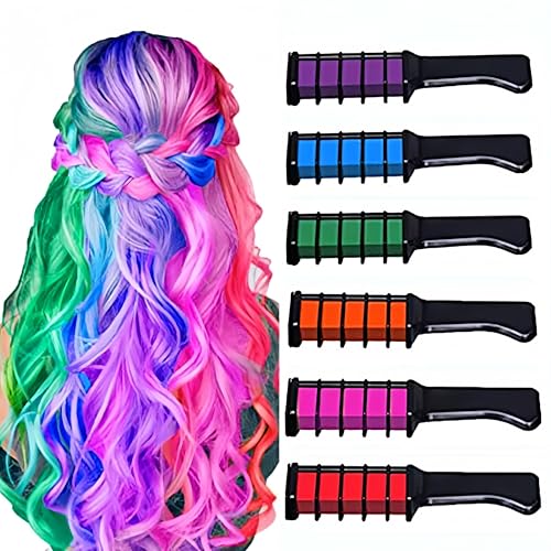 6-Farben Set Mädchen Kreide Kamm, Mini-Haarkämme für temporäre Haarfärbung,Washable, Nicht giftig, Haarfarbe für Weihnachten, Halloween von Rcxnm