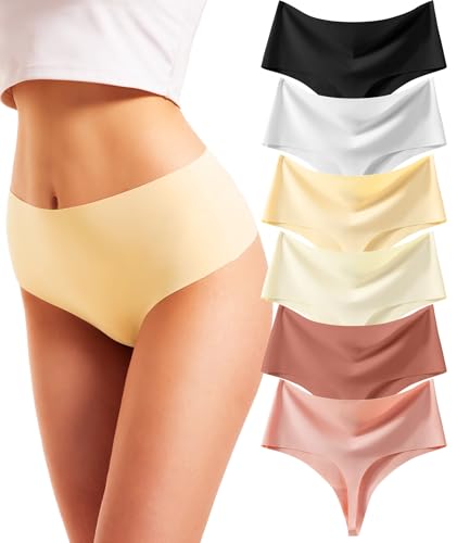 Rdiner Seamless Slips Damen, Stretch High Waist Tanga, Mehrfarbig No Show Unsichtbare Atmungsaktiv Nahtlose Unterwäsche (6er Pack) Helle Farbe L von Rdiner