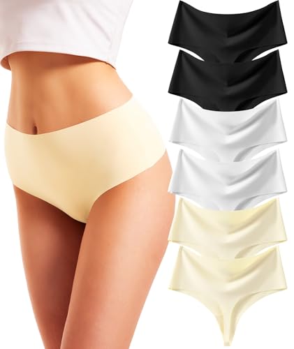 Rdiner Seamless Slips Damen, Stretch High Waist Tanga, Mehrfarbig No Show Unsichtbare Atmungsaktiv Nahtlose Unterwäsche (6er Pack) M von Rdiner