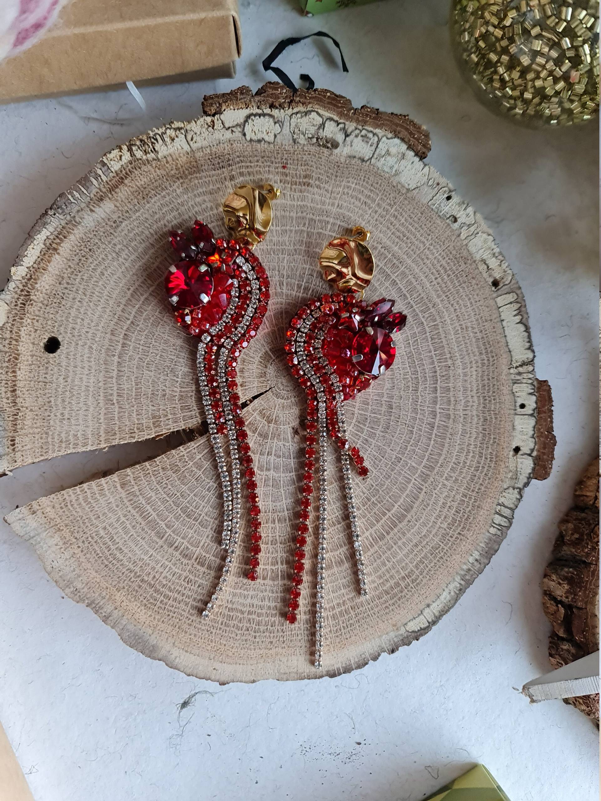 Rote Kristall Ohrringe Geschenk Winter Ohrring Сhristmas Schmuck Urlaub Weihnachten Xmas von RdjewelryDesigns