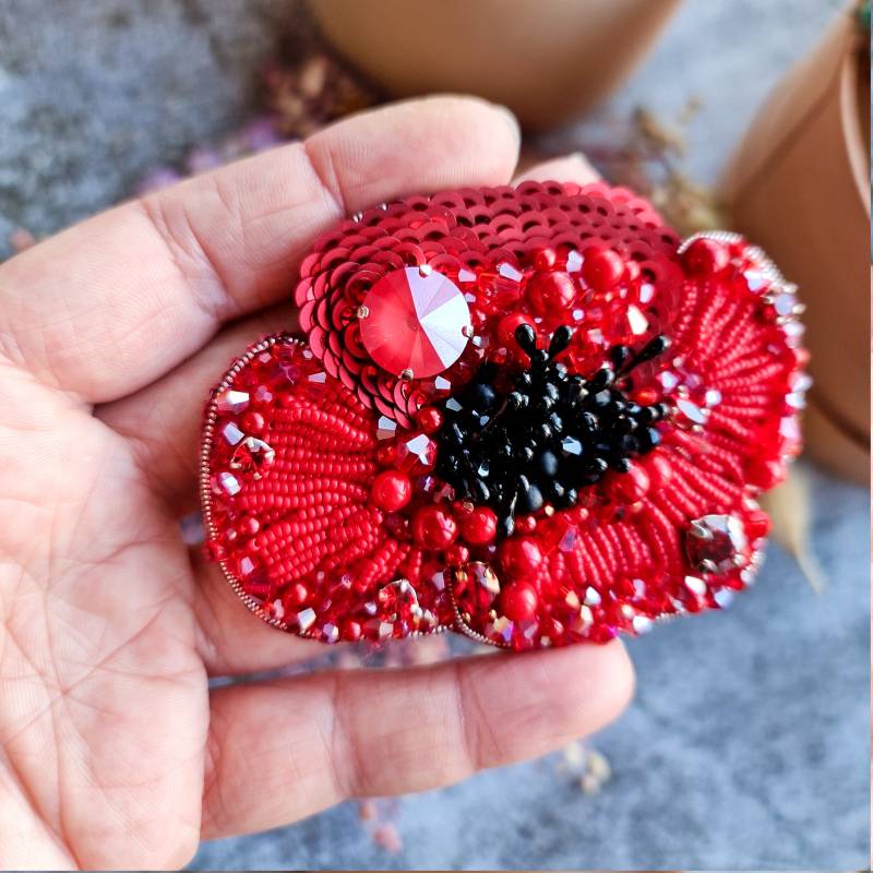 Rote Mohn Brosche, Blumenschmuck Rote Mohn Brosche, Blumenschmuck von RdjewelryDesigns
