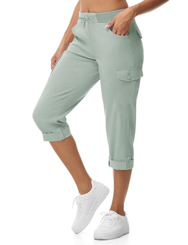 Rdruko 3/4 Hose Damen Cargohose Sommerhose Leicht Caprihose Wanderhose Sommer Trekkinghose Outdoorhose Mit 6 Taschen-Graublau S von Rdruko
