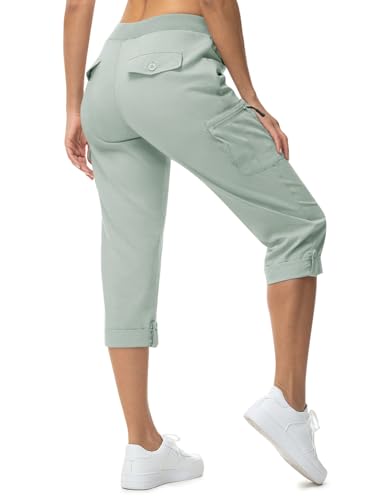 Rdruko 3/4 Hose Damen Cargohose Sommerhose Leicht Caprihose Wanderhose Sommer Trekkinghose Outdoorhose Mit 6 Taschen-Graublau S von Rdruko