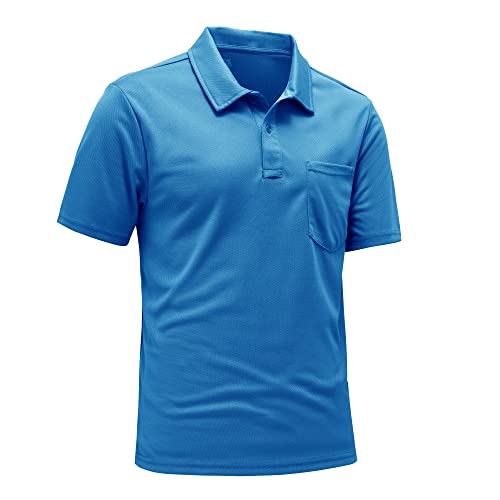 Rdruko Atmungsaktive Poloshirts für Herren, Sommer, kurzärmelig, feuchtigkeitsableitend, schnell trocknend, lässig, Arbeit, Golf-Tops mit Tasche, azurblau, L von Rdruko