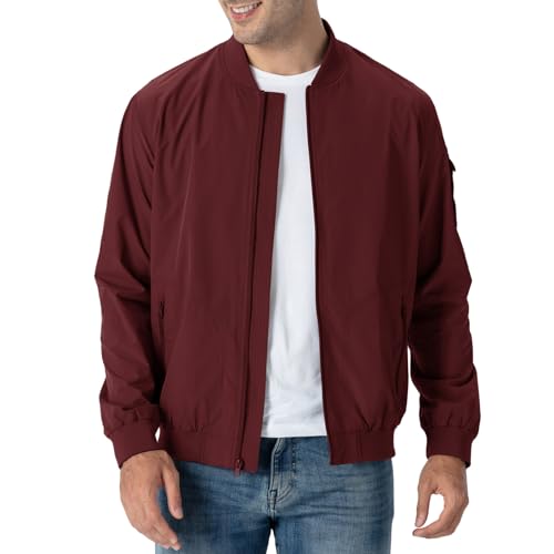 Rdruko Bomberjacke Herren Blouson jacke Übergangsjacke Leichte Fliegerjacke Herbst Male Freizeit Outdoor Jacken-Weinrot L von Rdruko