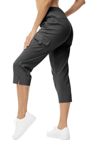 Rdruko Caprihose Damen Cargohose 3/4 Hose Sommerhose Leicht Wanderhose Schnelltrocken Jogginghose Freizeithose mit Taschen für Reisen Wandern Outdoor Sport - Dunkelgrau, S von Rdruko