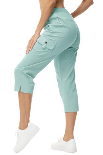 Rdruko Caprihose Damen Cargohose 3/4 Hose Sommerhose Leicht Wanderhose Schnelltrocken Jogginghose Freizeithose mit Taschen für Reisen Wandern Outdoor Sport - Graublau, L von Rdruko