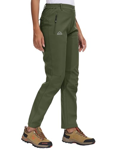 Rdruko Thermo-Schneeskihose für Damen, mit Fleece gefüttert, wasserdicht, Wandern, Wandern, Arbeitshose, Wintersporthose, armee-grün, S von Rdruko