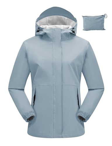 Rdruko Damen Regenjacke Wasserdicht Leicht Packbar Regenmantel mit Kapuze Windbreaker für Outdoor Reisen Wandern, Hell, blau, Medium von Rdruko