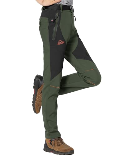 Rdruko Damen Skihose Schneehose Wasserdicht Winddicht Wandern Warm Fleece Gefüttert Softshell Isolierte Hose, armee-grün, M von Rdruko