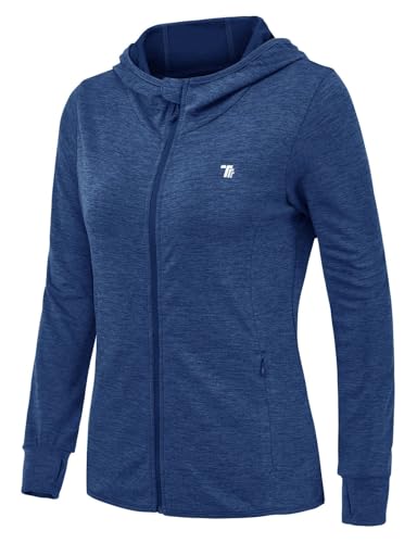 Rdruko Damen Sportjacke Atmungsaktiv SPF 50 Hoodie mit Reißverschlus Trainingsjacke Langarm Sun Shirt Sweatjacke mit Kapuze für Outdoor Sport (Dunkelblau, XXL) von Rdruko