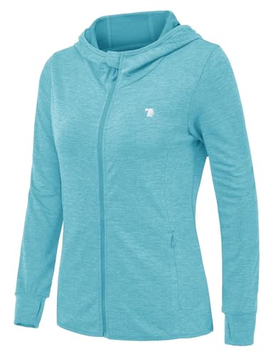 Rdruko Damen Sportjacke Atmungsaktiv SPF 50 Hoodie mit Reißverschlus Trainingsjacke Langarm Sun Shirt Sweatjacke mit Kapuze für Outdoor Sport (Himmelblau, XL) von Rdruko