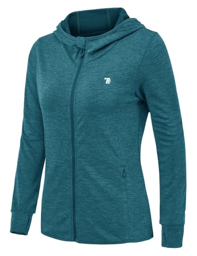 Rdruko Damen UPF 50+ Sonnenschutz Hoodie Laufjacke Sportjacke Leicht Langarm mit 4 Taschen Fitness Trainingsjacke Atmungsaktiv Wanderjacke (Blau, M) von Rdruko