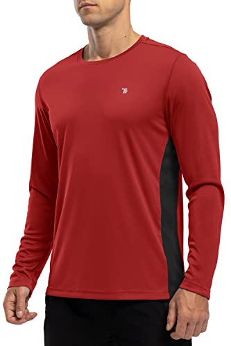 Rdruko Herren Activewear Langarm-Tops, atmungsaktives Lauf-Top für Herren, schnell trocknendes Sport-T-Shirt, UV-Schutz, Wandern, Angeln, Schwimmshirt, rot, XXL von Rdruko