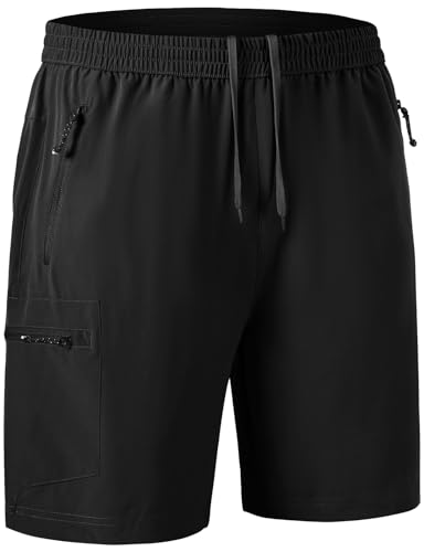 Rdruko Herren Arbeit Wanderhose Leicht Schnell Trocknet Outdoor Cargo Shorts mit Taschen, schwarz, Klein von Rdruko
