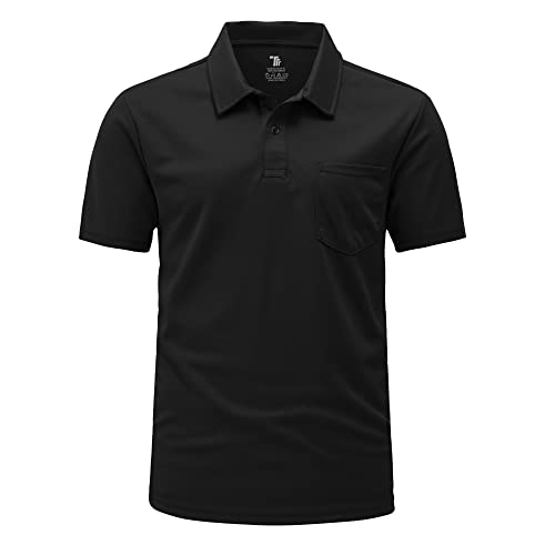 Rdruko Herren Atmungsaktive Golf Polo Shirts Kurzarm mit Tasche Casual Arbeit Outdoor Wandern T-Shirts, Schwarz , L von Rdruko