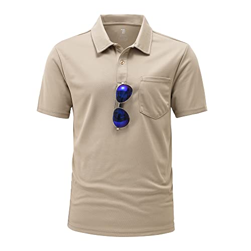 Rdruko Herren Atmungsaktive Golf Polo Shirts Kurzarm mit Tasche Casual Arbeit Outdoor Wandern T-Shirts, khaki, L von Rdruko