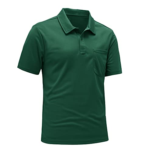 Rdruko Herren Atmungsaktive Poloshirts Sommer Kurzarm Feuchtigkeitstransport Schnell Trocknen Freizeit Arbeit Golf Tops mit Tasche, Schwarzes Grün, 3XL von Rdruko