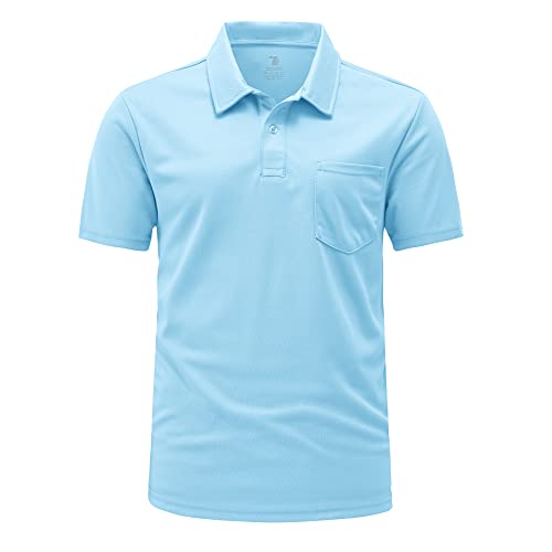 Rdruko Herren Atmungsaktive Poloshirts Sommer Kurzarm Feuchtigkeitstransport Schnell Trocknen Freizeit Arbeit Golf Tops mit Tasche, himmelblau, L von Rdruko