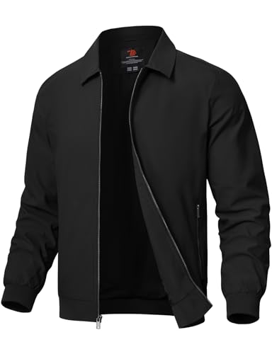 Rdruko Herren Casual Revers Jacke Leichte Outdoor Windbreaker Jacke Smart Frühling Herbst Jacken für Sport Arbeit Walking Wandern Golf Laufen, Schwarz , L von Rdruko