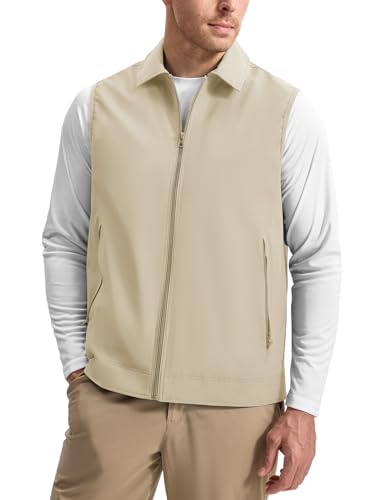 Rdruko Herren-Golfweste, leichte Oberbekleidung, Softshell-Jacke, ärmellos, winddicht, mit Reißverschlusstaschen, für Herren, Outdoor, Hellkhaki, X-Large von Rdruko