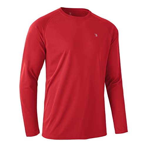 Rdruko Herren Langarm Sonnenschutz Tops Regular Fit Rundhalsausschnitt Atmungsaktiv Schnell Trocken Freizeit Sport Strand Outdoor Angeln Schwimmen T-Shirt, rot, 3XL von Rdruko