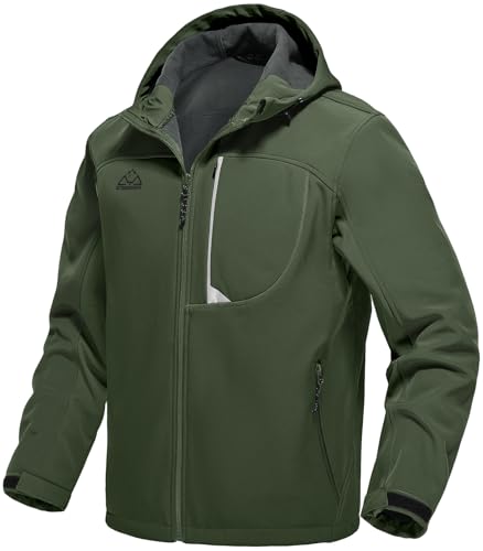 Rdruko Softshelljacke für Herren, mit Fleece gefüttert, wasserdicht, leicht, Outdoor, Wandern, mit Kapuze, Winterjacke, Grün (Full Green), L von Rdruko