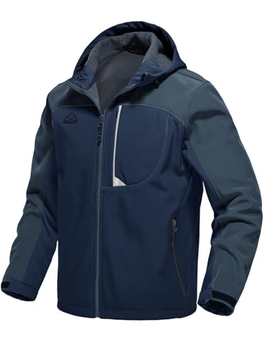 Rdruko Softshelljacke für Herren, mit Fleece gefüttert, wasserdicht, leicht, Outdoor, Wandern, mit Kapuze, Winterjacke, Marineblau, S von Rdruko